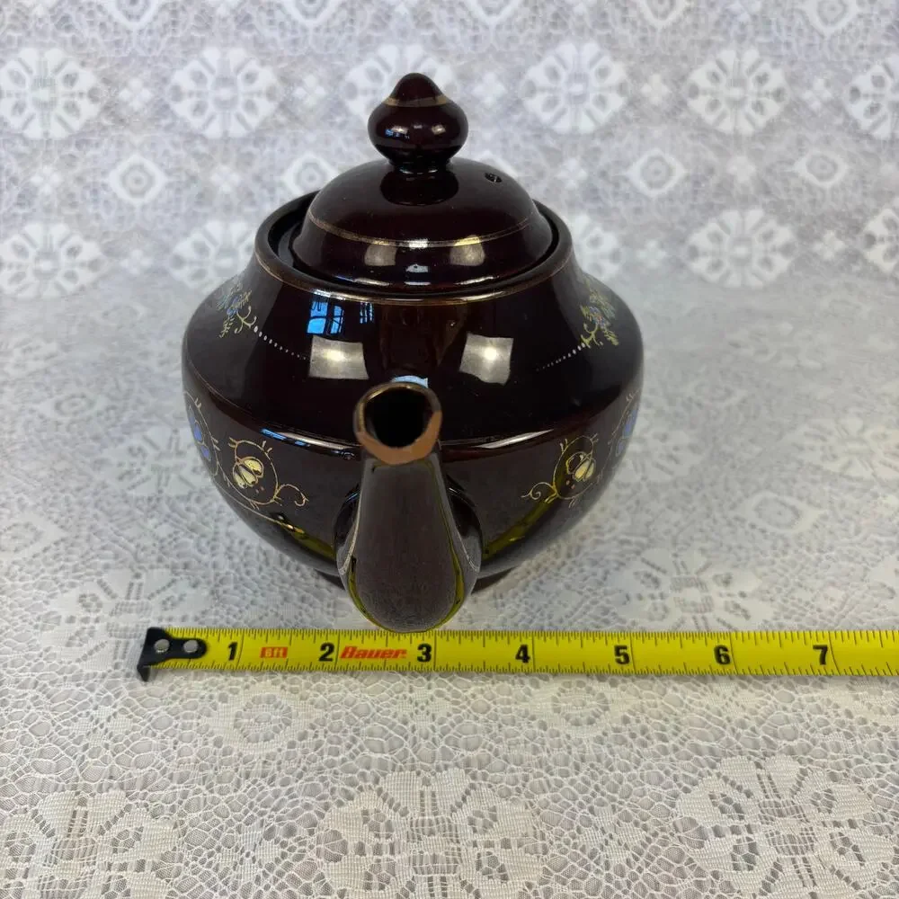Vintage Mikado Japan Brown Teapot Hand Painted Floral Gold Trim